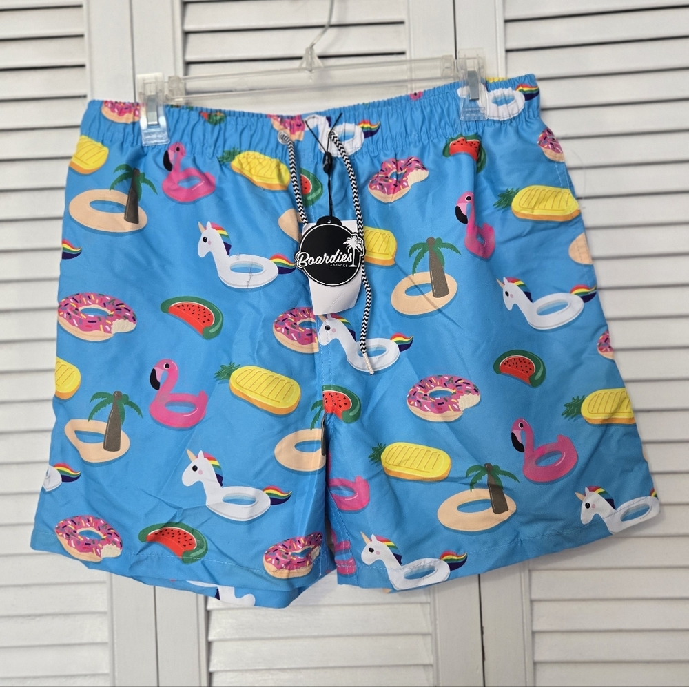 Blue Patterned Boardies Swim Shorts